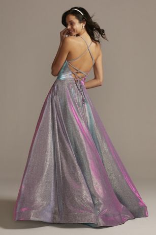 Back Metallic Iridescent Glitter Dress ...